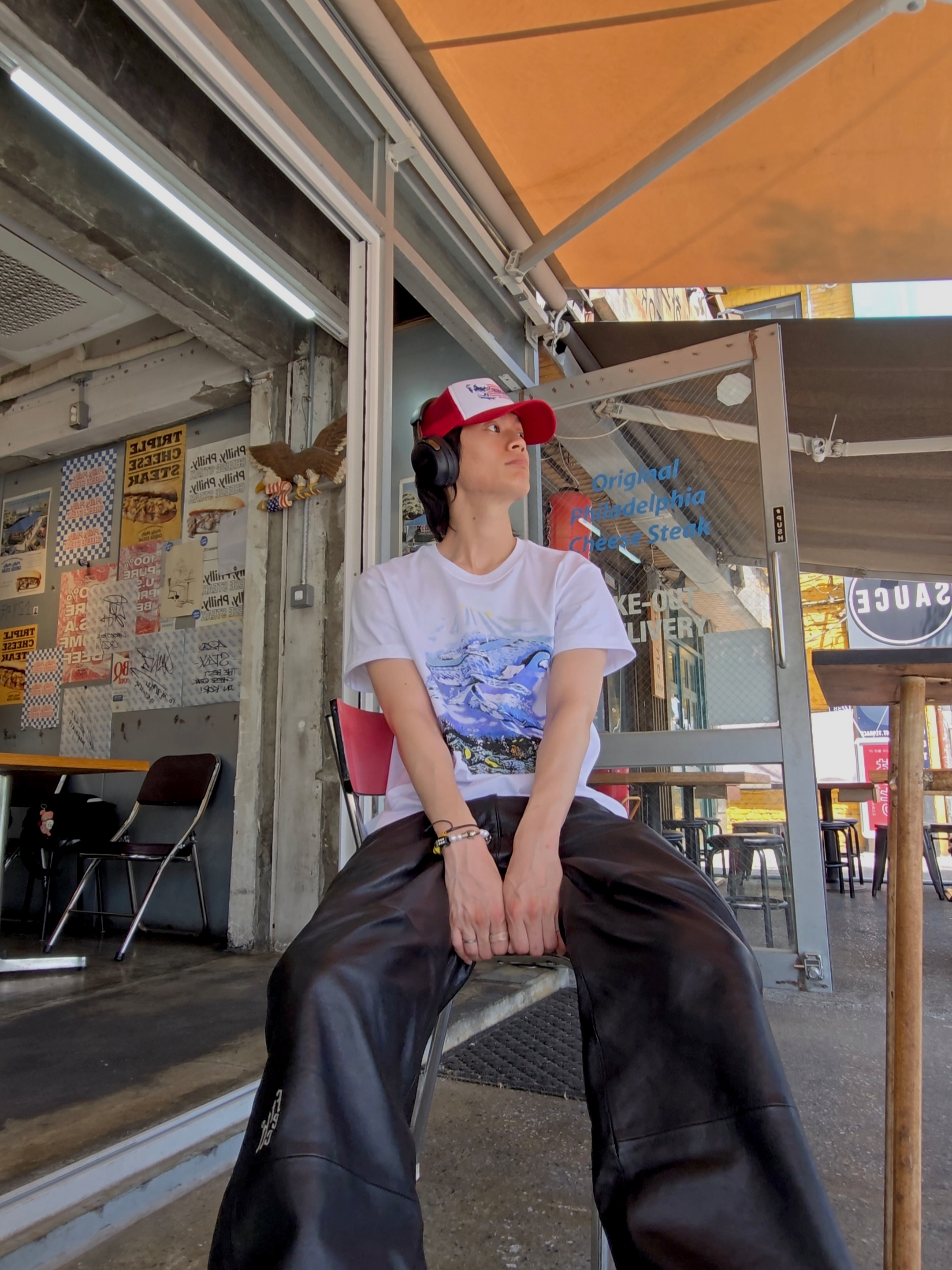GUESS Jeans x Hysteric Glamour Baseball Hat Red Multi 착용 스타일 - 2