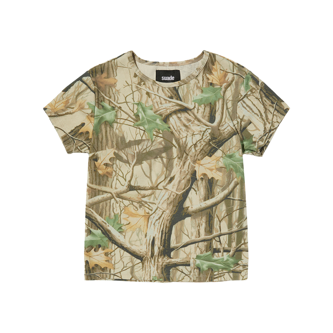 스웨이드 립드 크롭 티 트리 카모(Suade Ribbed Crop Tee Tree Camo)