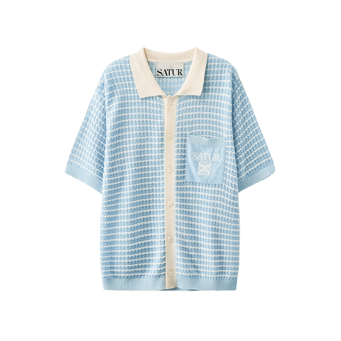 세터 스카시 칼라 하프 니트 가디건 스카이 블루(SATUR Skashi Collar Half Knit Cardigan Sky Blue)