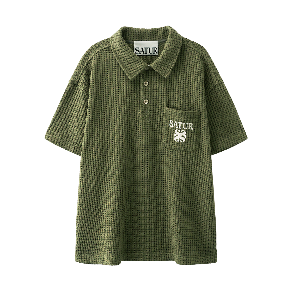 세터 와플 칼라 반팔 티셔츠 카키(SATUR Waffle Collar T-Shirt Khaki)