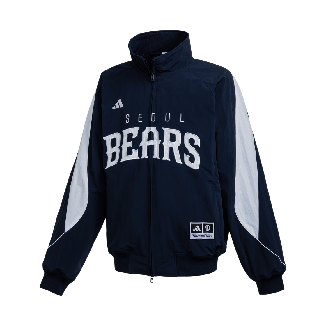 두산 베어스 x 아디다스 덕아웃 자켓 팀 네이비 오프 화이트 - KR 사이즈(Doosan Bears x Adidas Dugout Jacket Team Navy Off White - KR Sizing)
