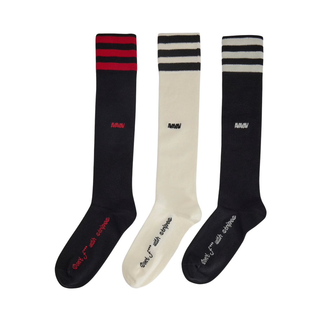 KU6085 Adidas x Avavav Knee Socks Cream White Black (3 Pack)