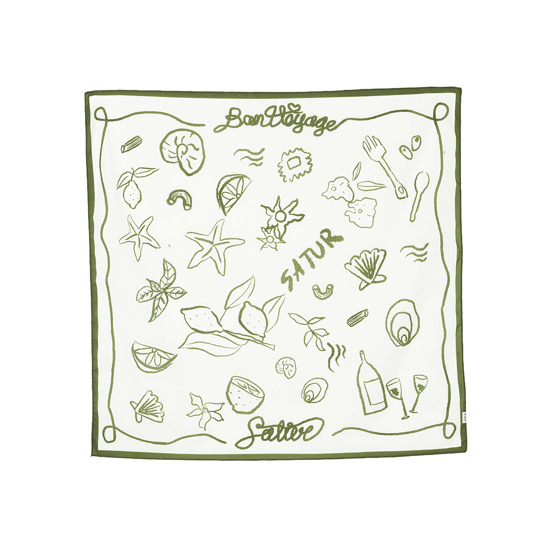 세터 핸드 드로잉 그래픽 스카프 올리브 그린(SATUR Hand Drawing Graphic Scarf Olive Green) - 2