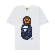 (W) BAPE Color Camo Milo On Ape Head T-Shirt White Navy