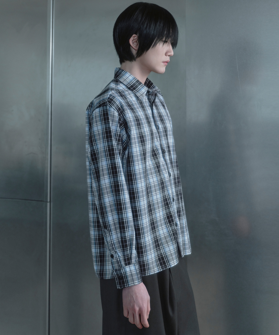 키류 스카이 블루 타탄 체크 셔츠(kiryu Sky Blue Tartan Check Shirt) - 3