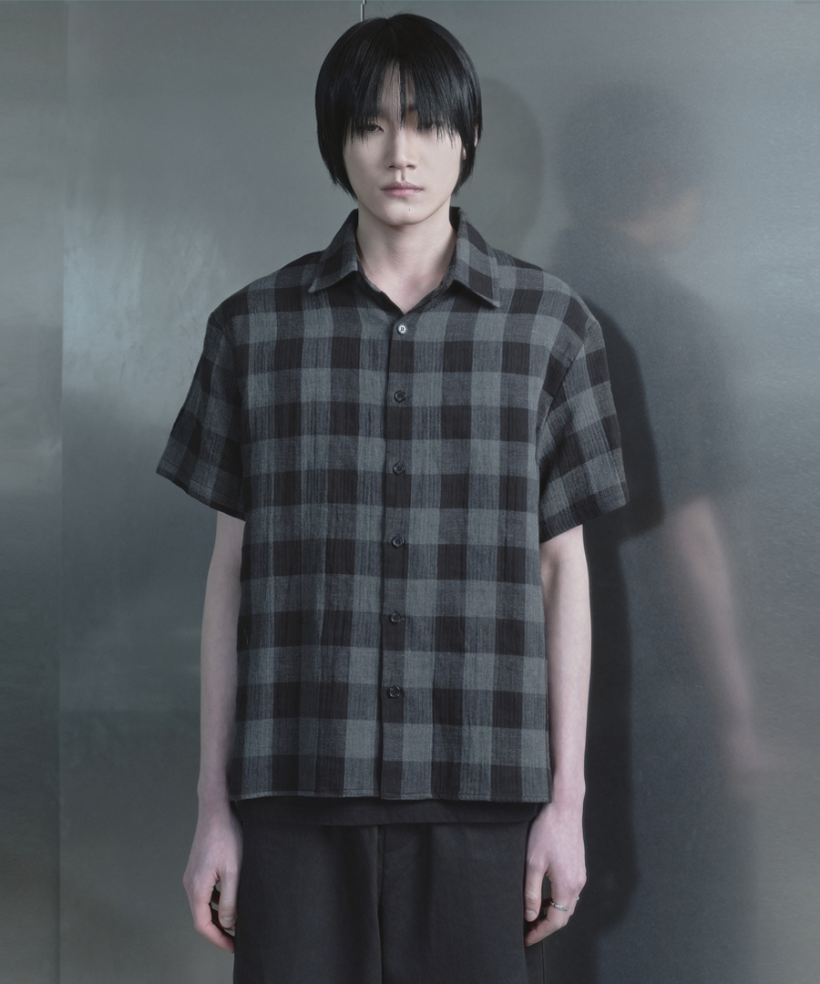 키류 린넨 버팔로 빅 체크 하프 셔츠 화이트(kiryu Buffalo Big Check Half Shirt Black) - 2