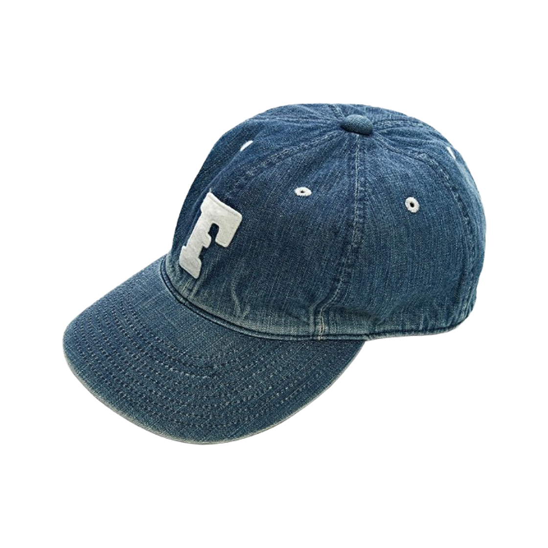 풀카운트 6843HW 6 패널 데님 베이스볼 캡 F 패치 빈티지 워시(Fullcount 6843HW 6 Panel Denim Baseball Cap F Patch Vintage Wash) - 2