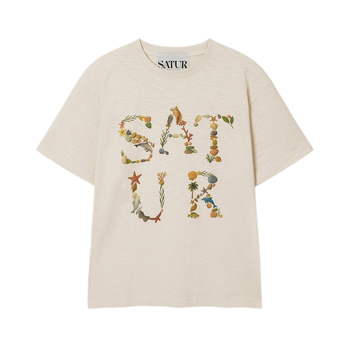 세터 마린 콜라주 그래픽 반팔 티셔츠 크림(SATUR Marin Collage Graphic T-Shirt Cream)