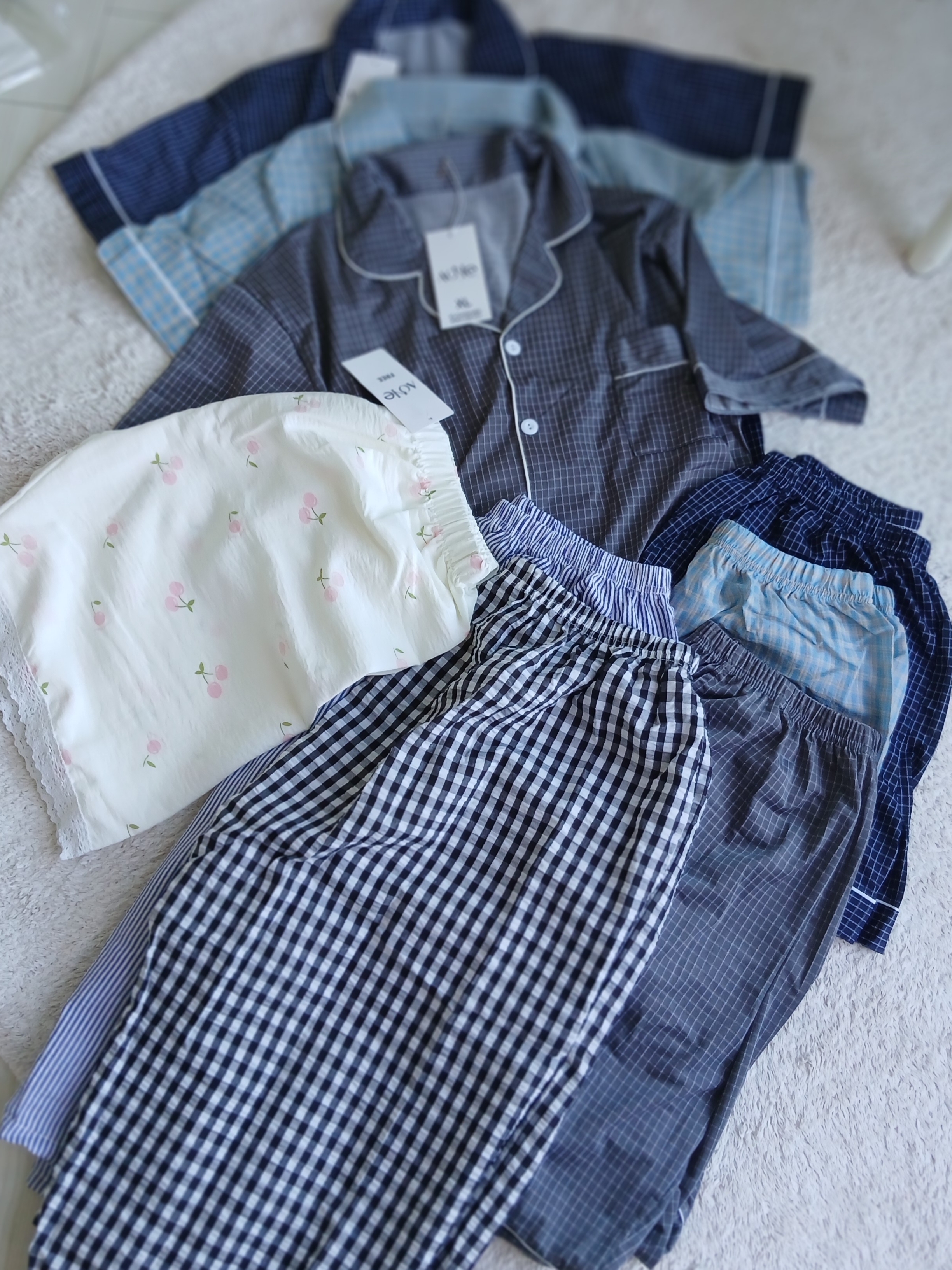 [3% 적립] Aone Cold Check Short Sleeve Pajama Set Gray Check, [3% 적립] Aone Cold Check Short Sleeve Pajama Set Navy Check 착용 스타일 - 8