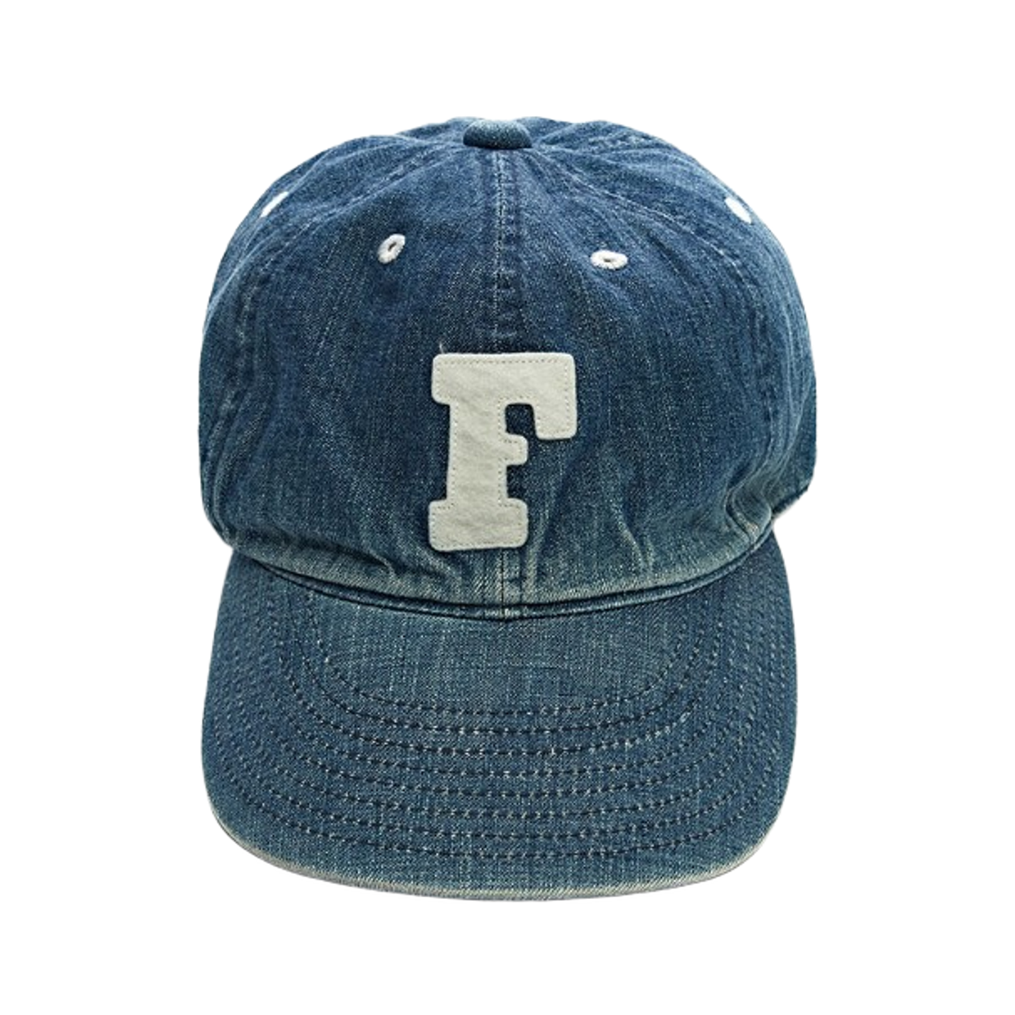 풀카운트 6843HW 6 패널 데님 베이스볼 캡 F 패치 빈티지 워시(Fullcount 6843HW 6 Panel Denim Baseball Cap F Patch Vintage Wash) - 1