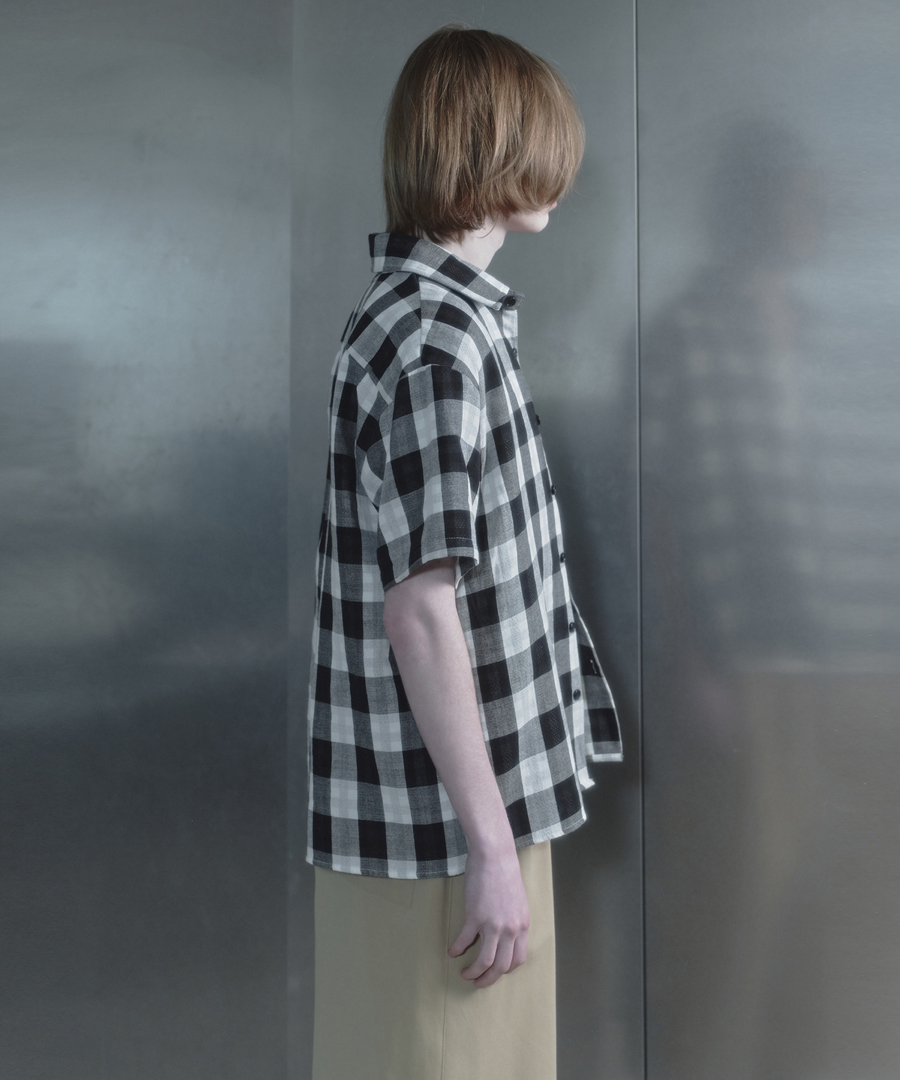 키류 린넨 버팔로 빅 체크 하프 셔츠 화이트(kiryu Buffalo Big Check Half Shirt White) - 3