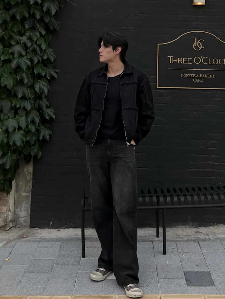 PHOS333 M Straight Fit Denim Pants Black, PHOS333 Incision Denim Jacket 착용 스타일 - 1