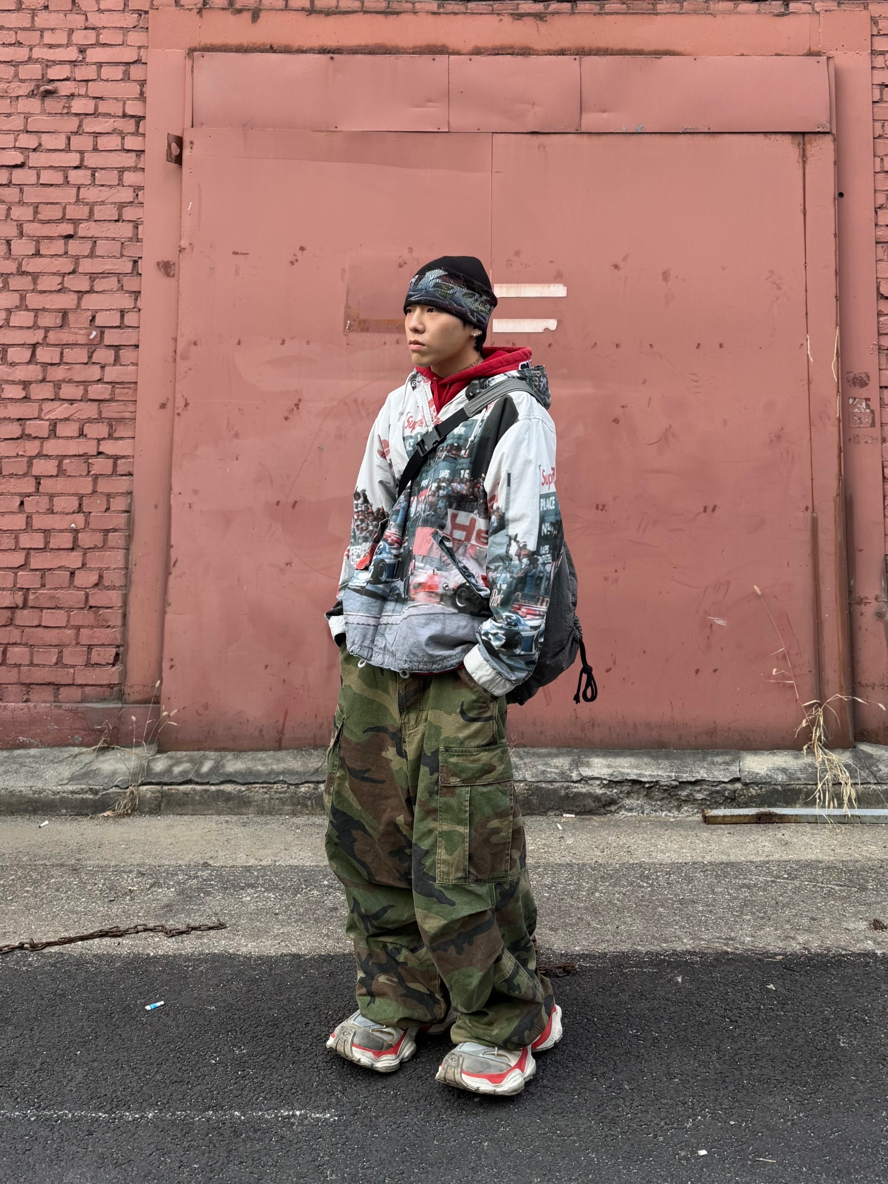 Supreme Tag Beanie Black - 25FW, NOD Stone Washed Cargo Pants Camo 착용 스타일 - 3
