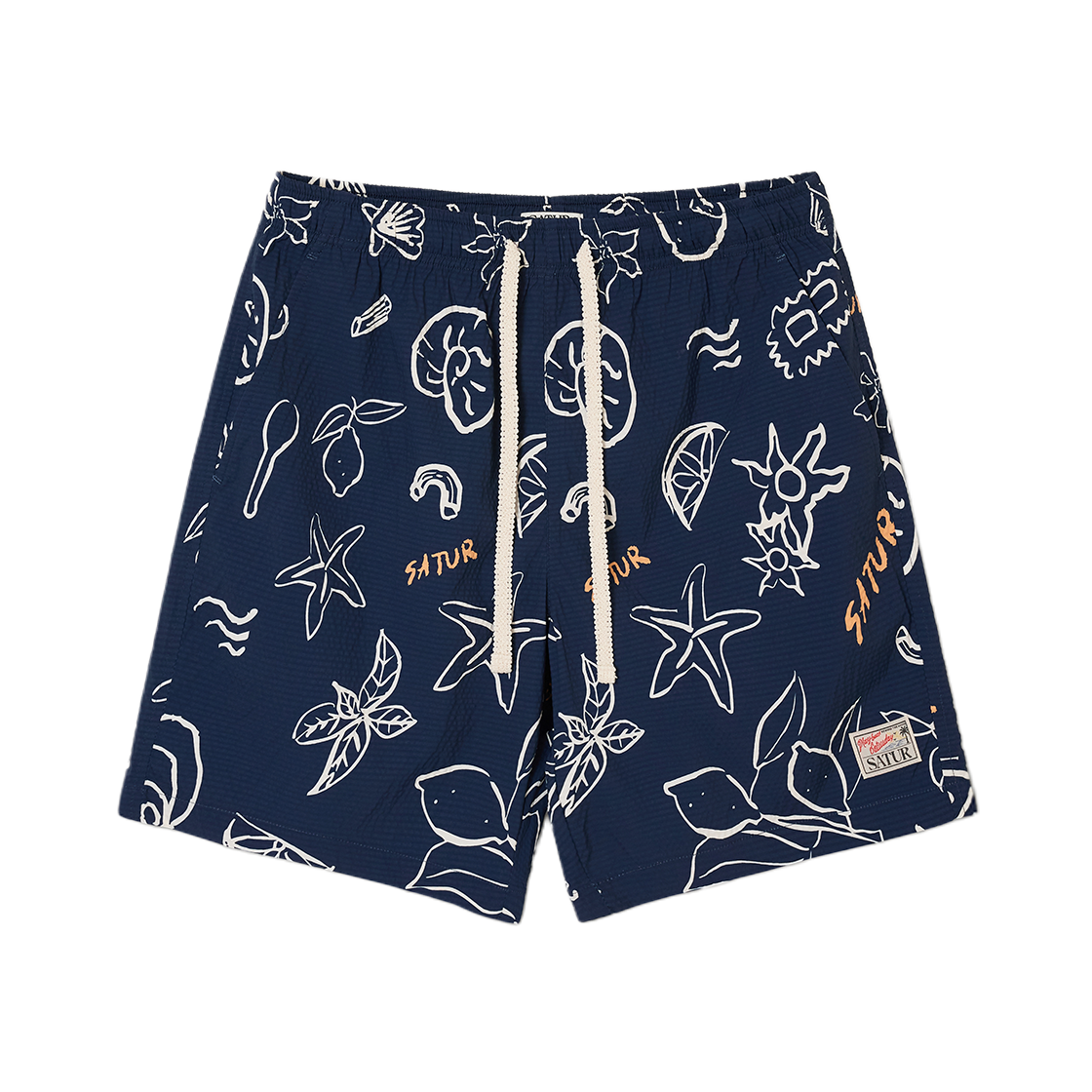 세터 핸드 드로잉 그래픽 스윔 쇼츠 네이비(SATUR Hand Drawing Graphic Swim Shorts Navy)