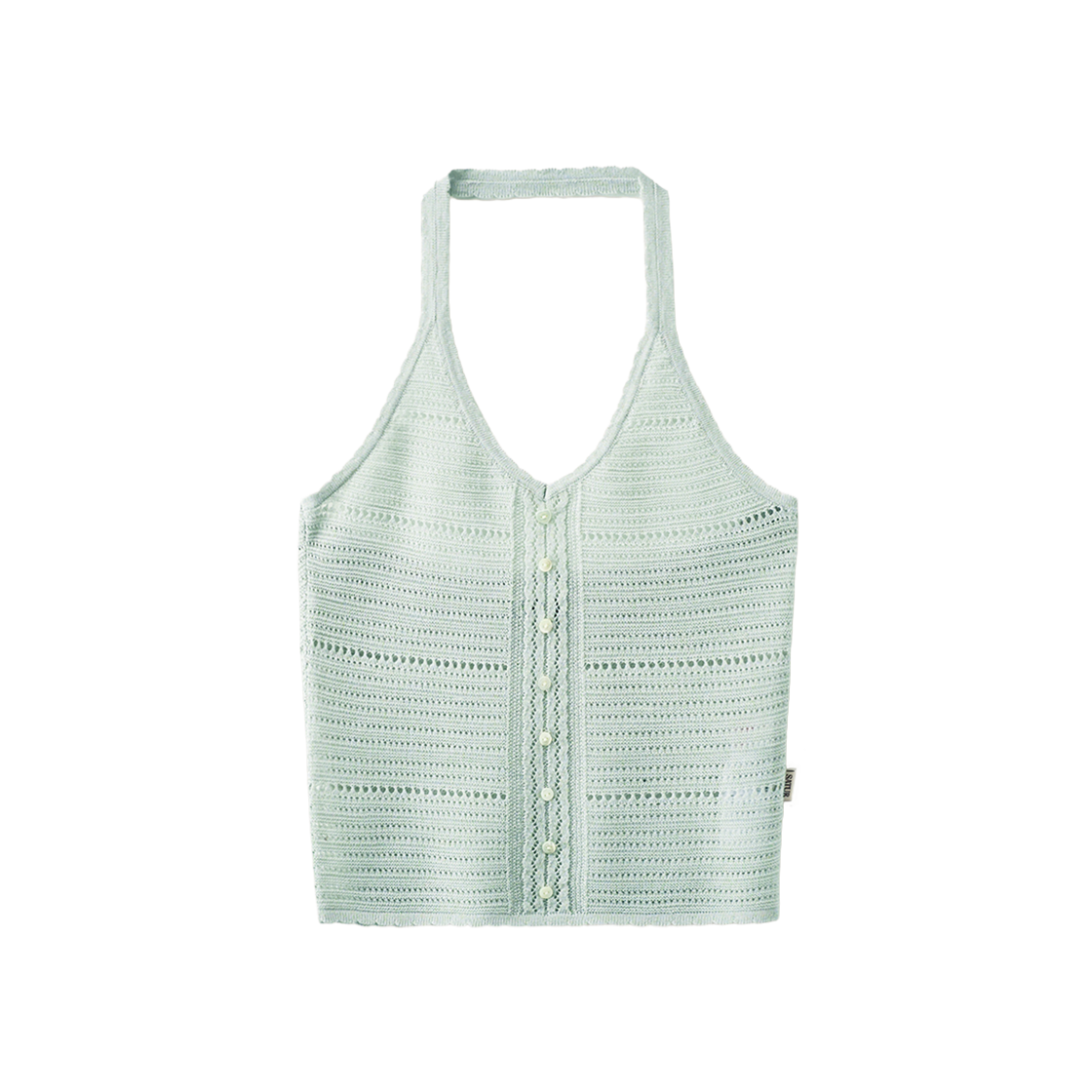 세터 우먼 크로셰 홀터넥 니트 뷔스티에 스카이 블루(SATUR W Crochet Halter Neck Knit Bustier Sky Blue)