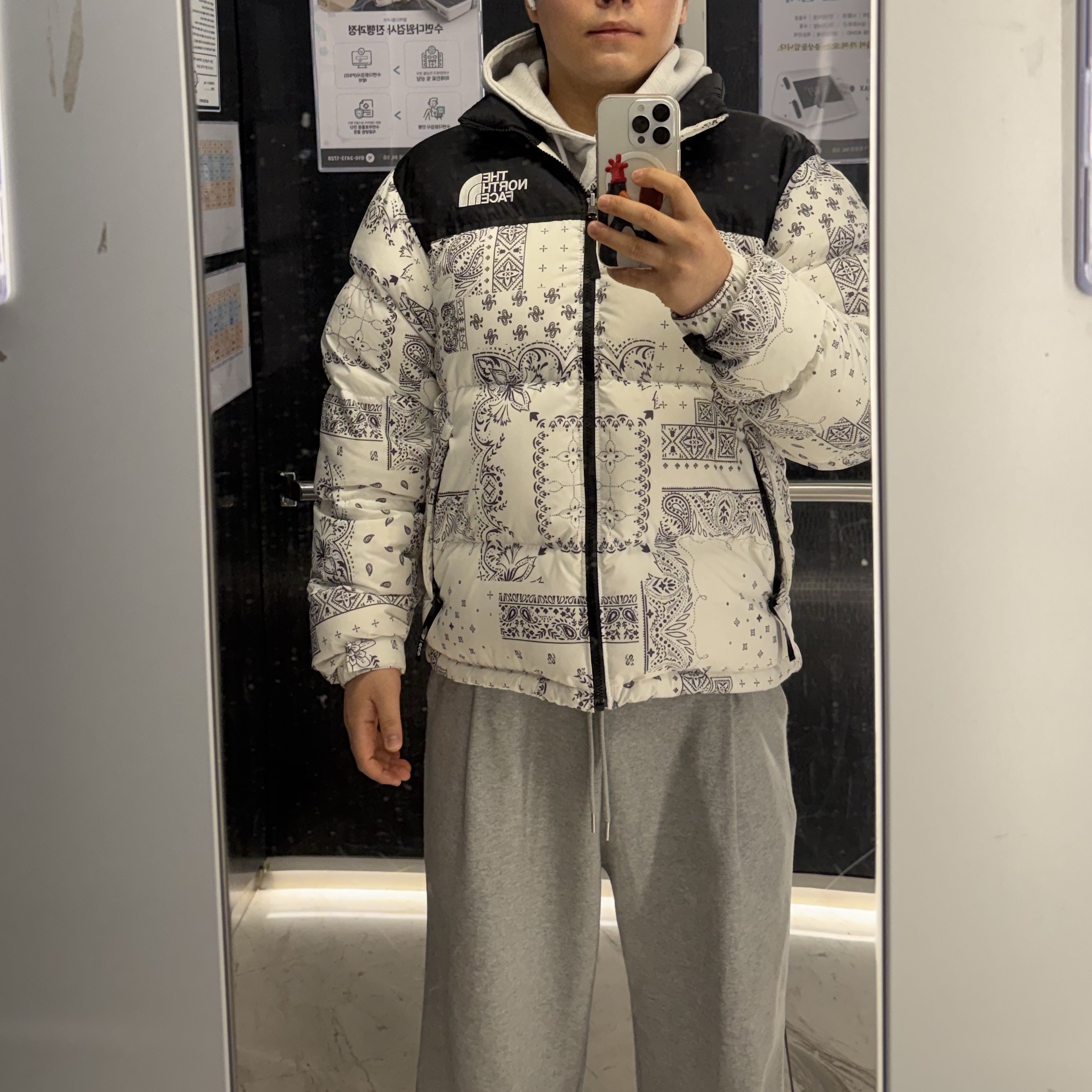 The North Face 1996 Novelty Nuptse Jacket Off White 착용 스타일