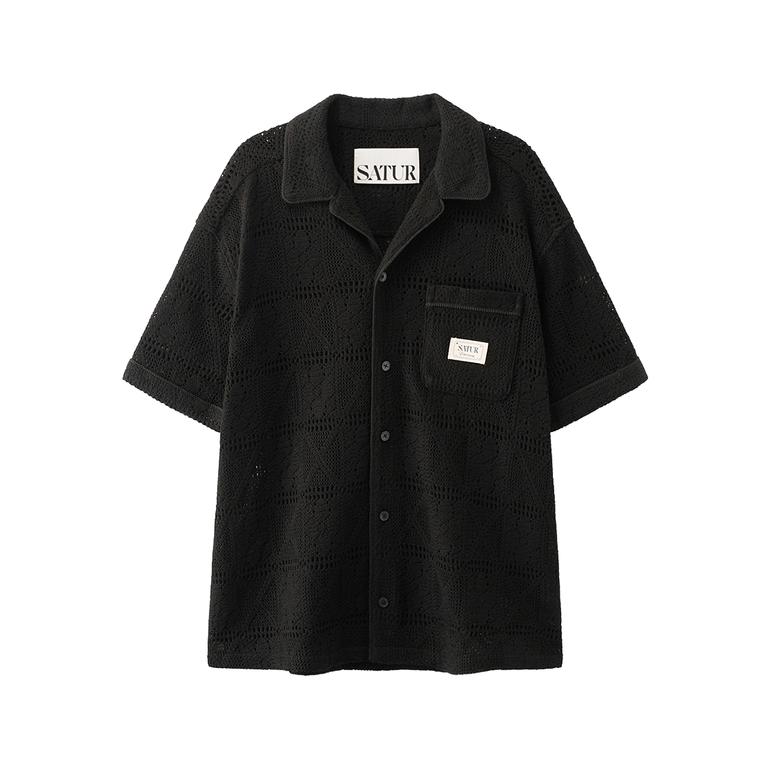 세터 크로셰 칼라 하프 셔츠 블랙(SATUR Crochet Collar Half Shirt Black)