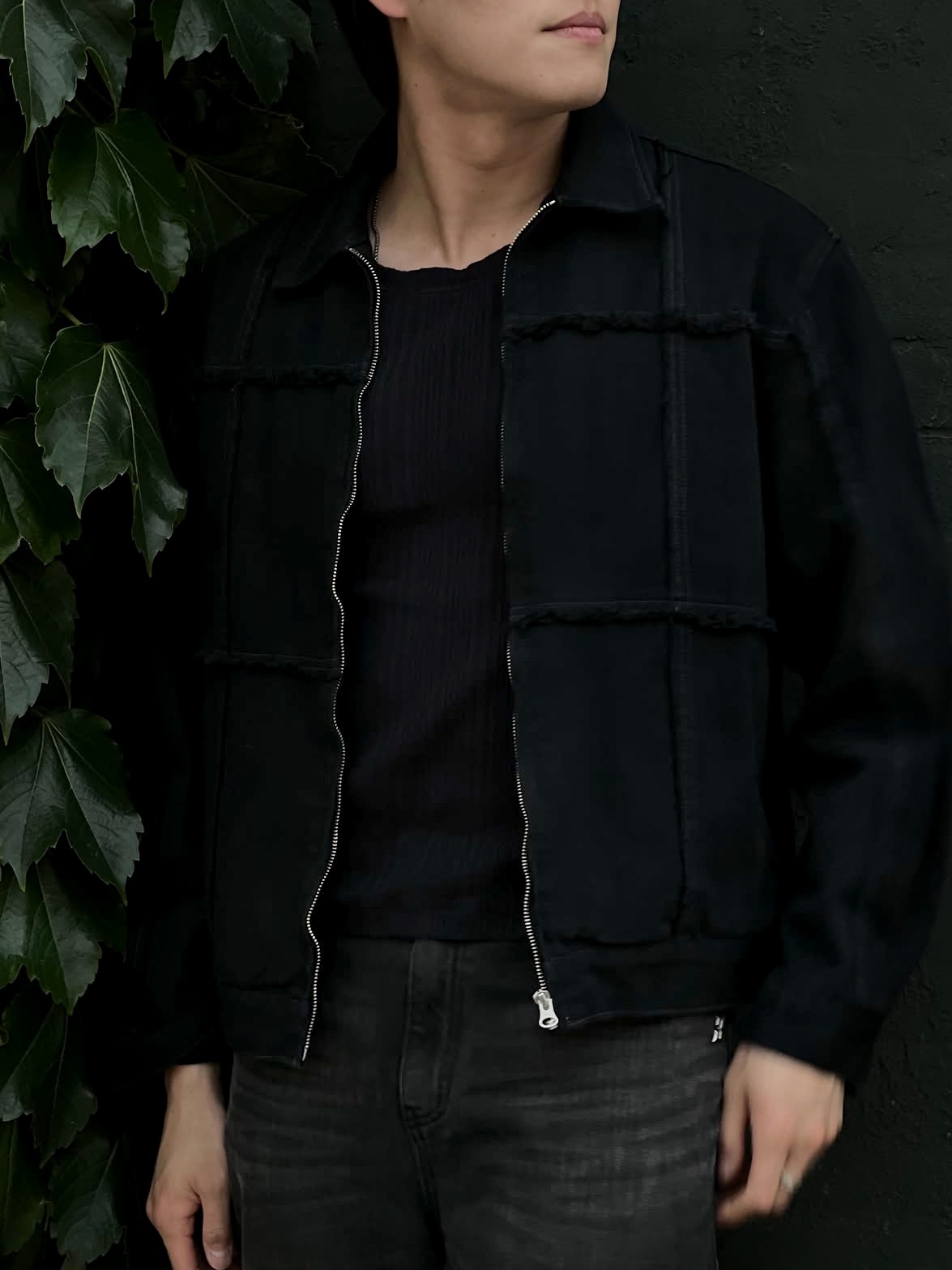PHOS333 M Straight Fit Denim Pants Black, PHOS333 Incision Denim Jacket 착용 스타일 - 3