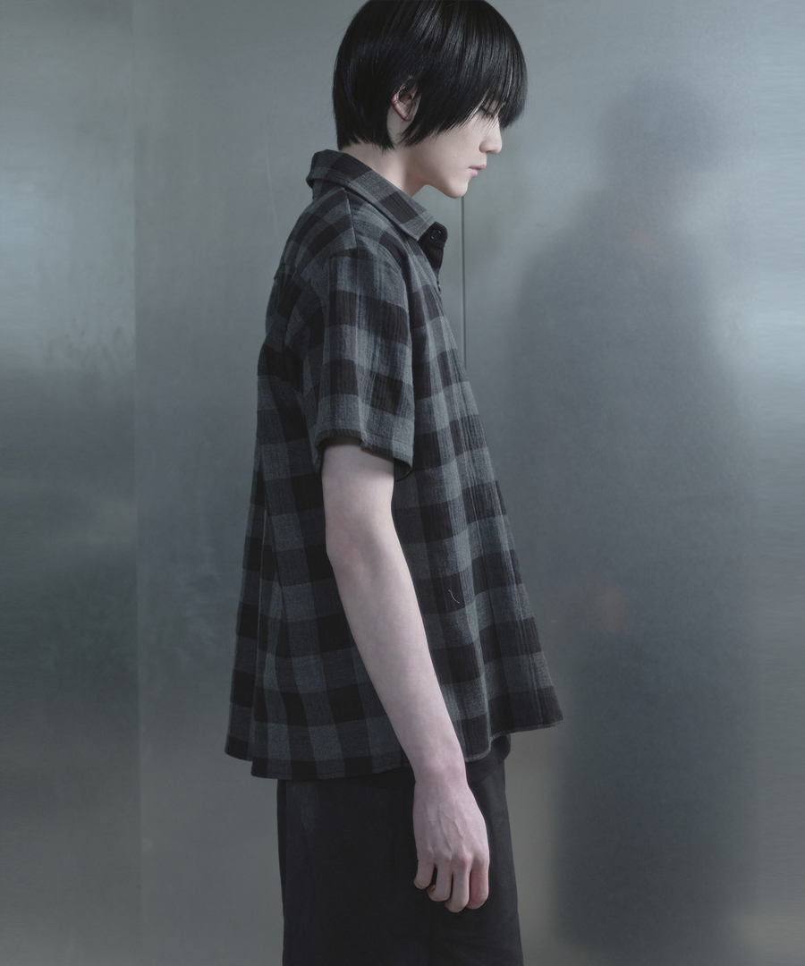 키류 린넨 버팔로 빅 체크 하프 셔츠 화이트(kiryu Buffalo Big Check Half Shirt Black) - 3