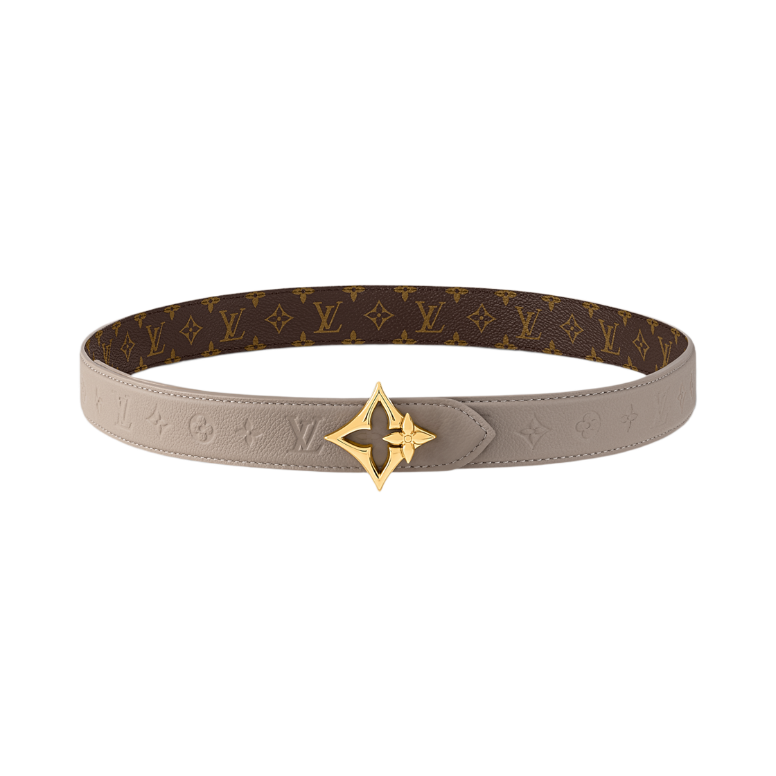 - (W) Louis Vuitton LV Flowergram Ard 30mm Reversible Belt Tourterelle Gray Monogram