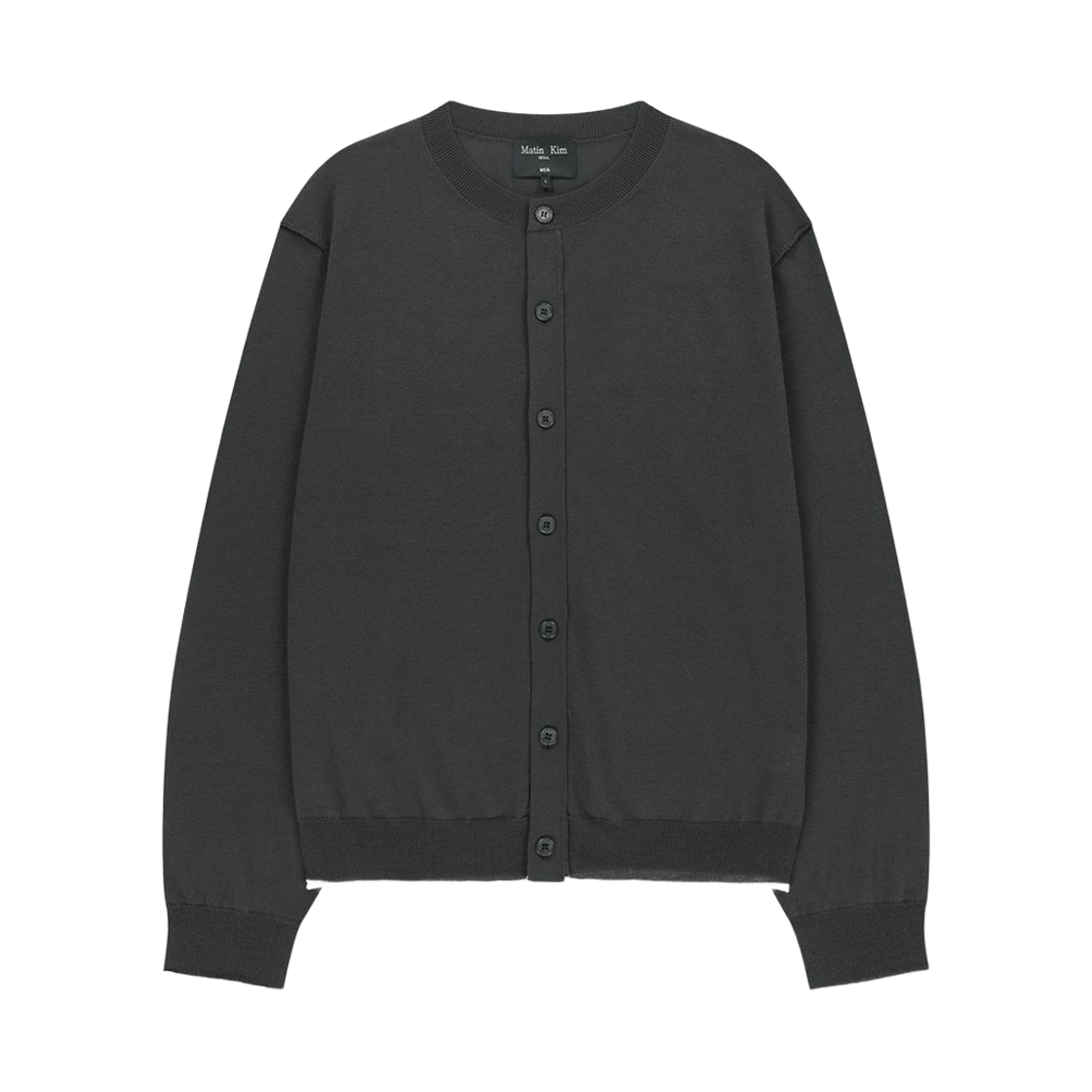 MK2634CD506HCH Matin Kim Back Logo Sheer Cardigan in Charcoal