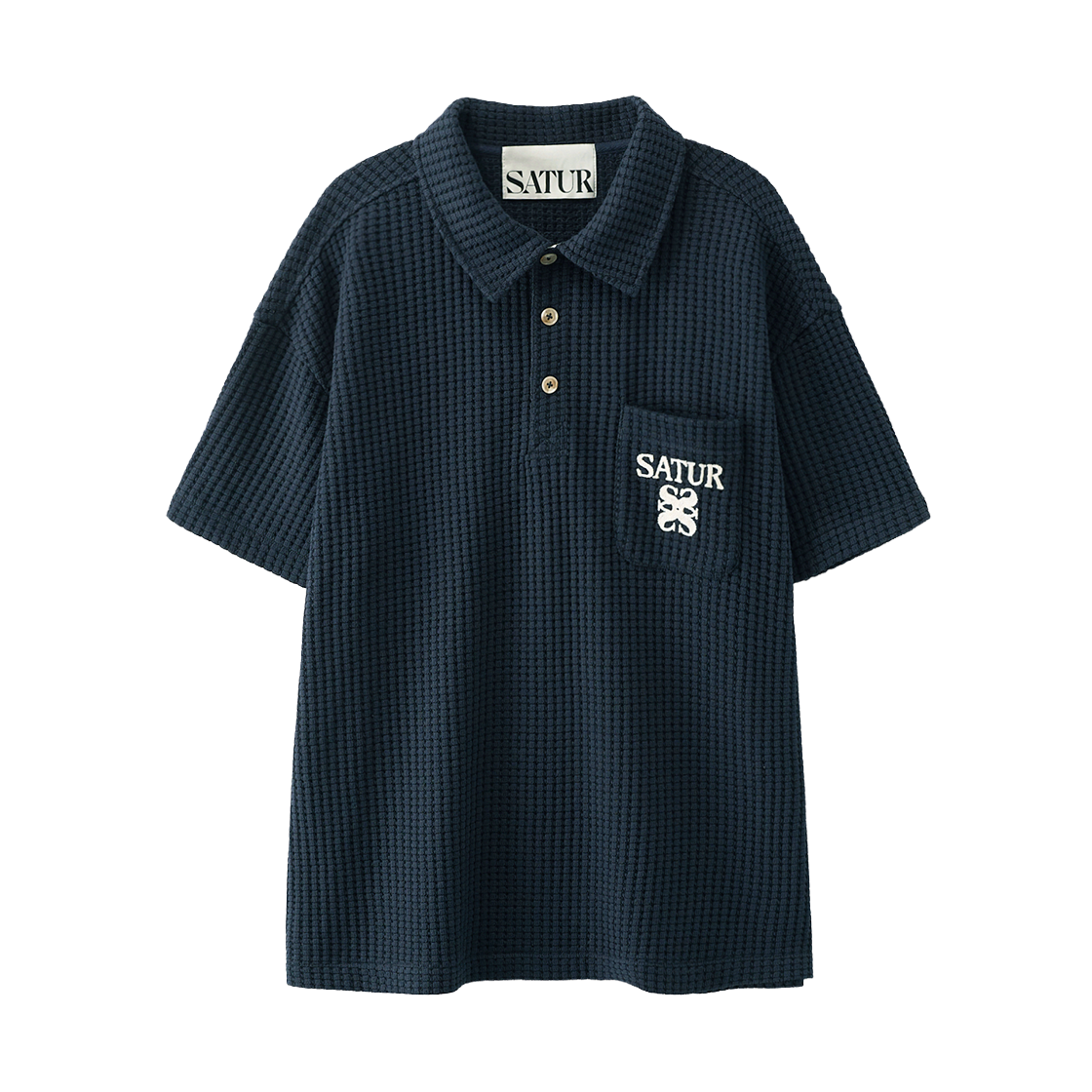 세터 와플 칼라 반팔 티셔츠 네이비(SATUR Waffle Collar T-Shirt Navy)