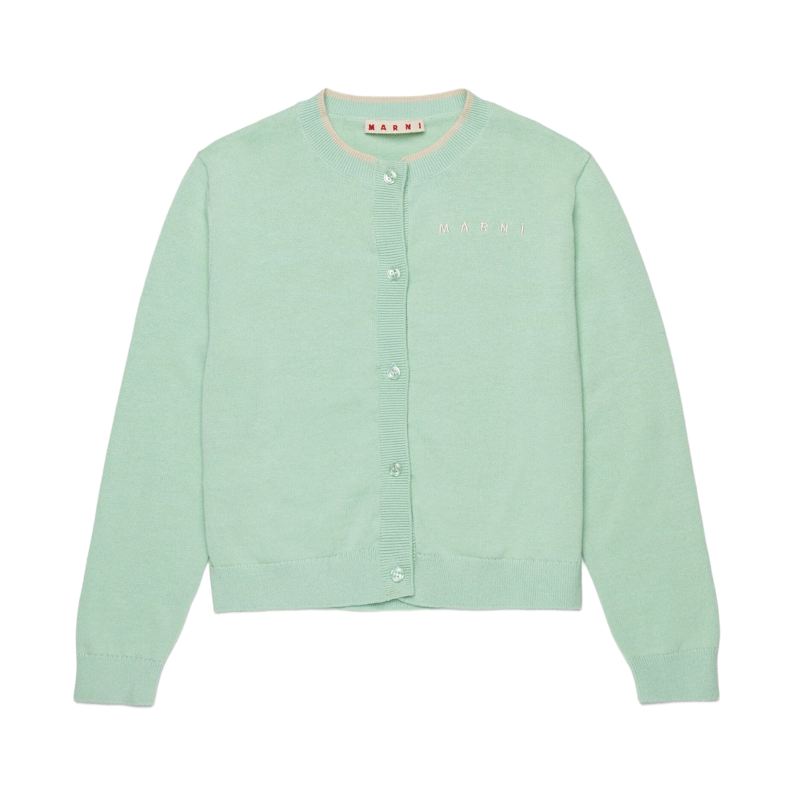 (키즈) 마르니 로고 자수 니트 가디건 라이트 그린((Kids) Marni Logo Embroidered Knit Cardigan Light Green)