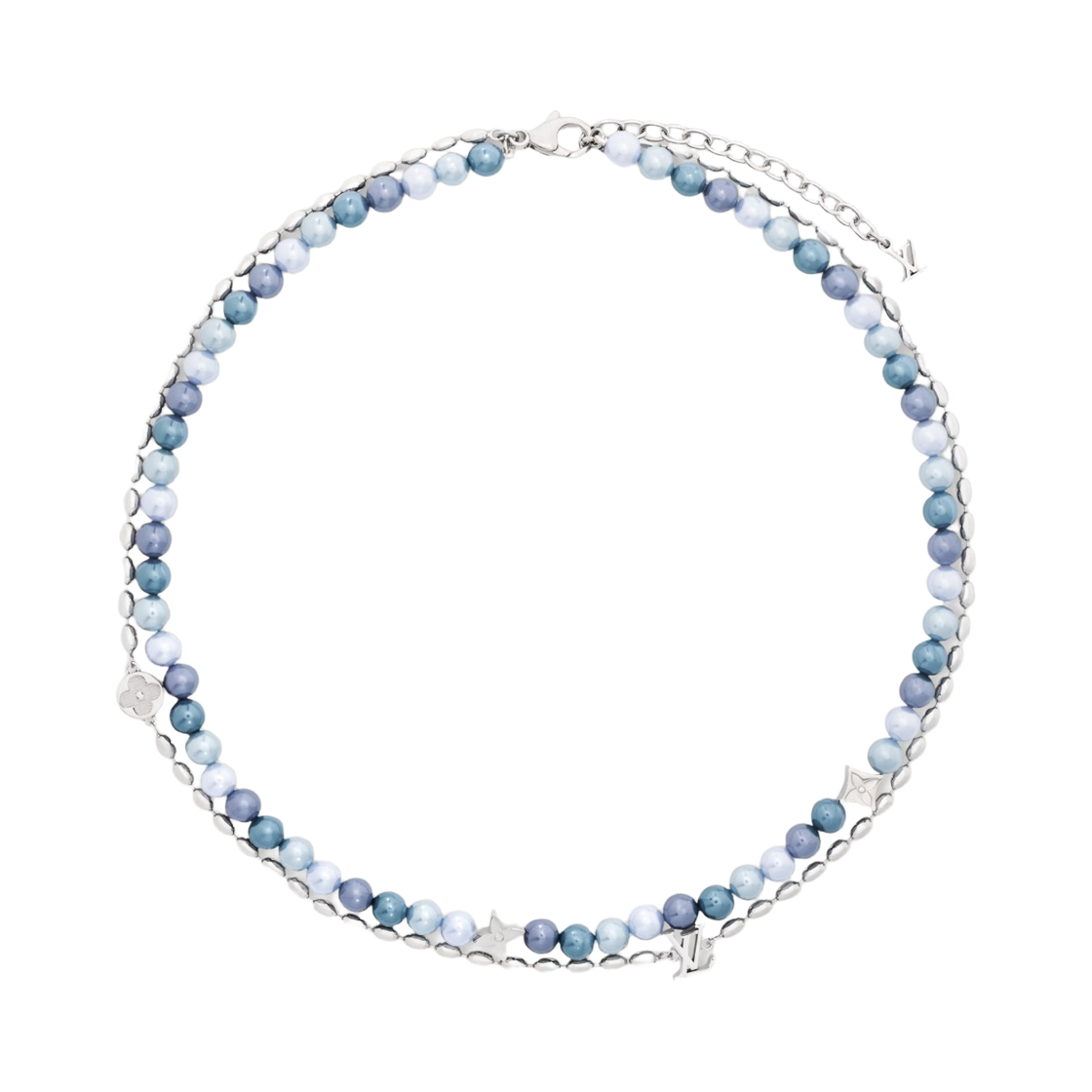 M02224 Louis Vuitton Pearls Fusion Necklace Blue Grey