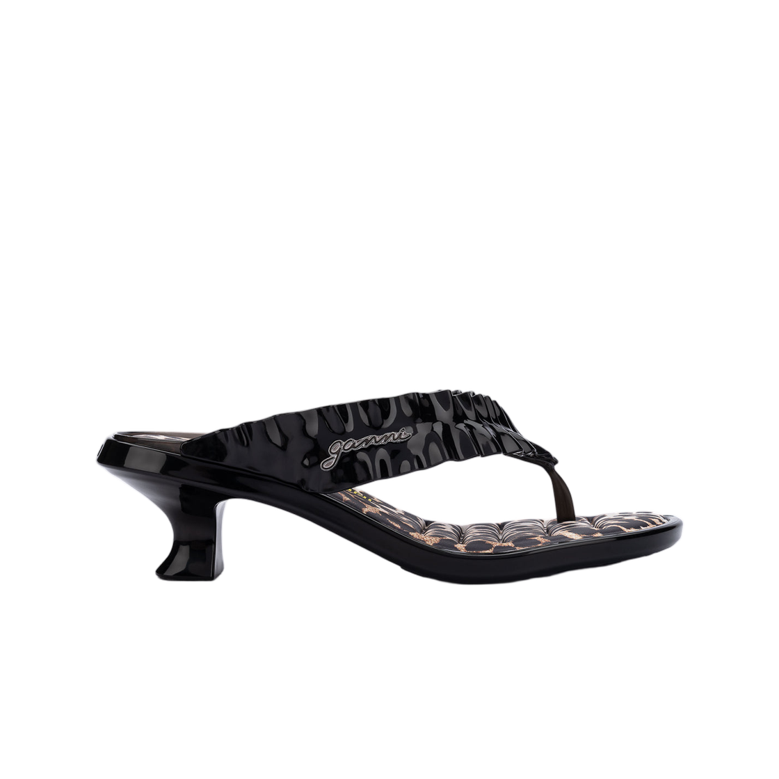 (W) 멜리사 x 가니 키튼 힐 통 블랙((W) Melissa x Ganni Kitten Heel Thong Black)