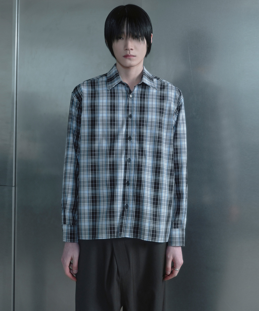 키류 스카이 블루 타탄 체크 셔츠(kiryu Sky Blue Tartan Check Shirt) - 2