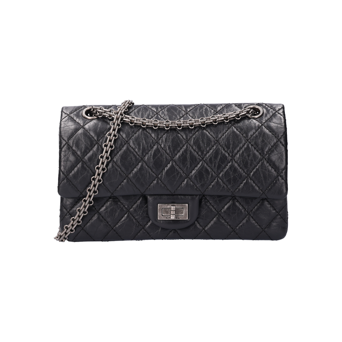 ITCSW7IA7CQ3 Chanel 2.55 Medium Flap Bag Vintage Calfskin & Black Ruthenium Metal