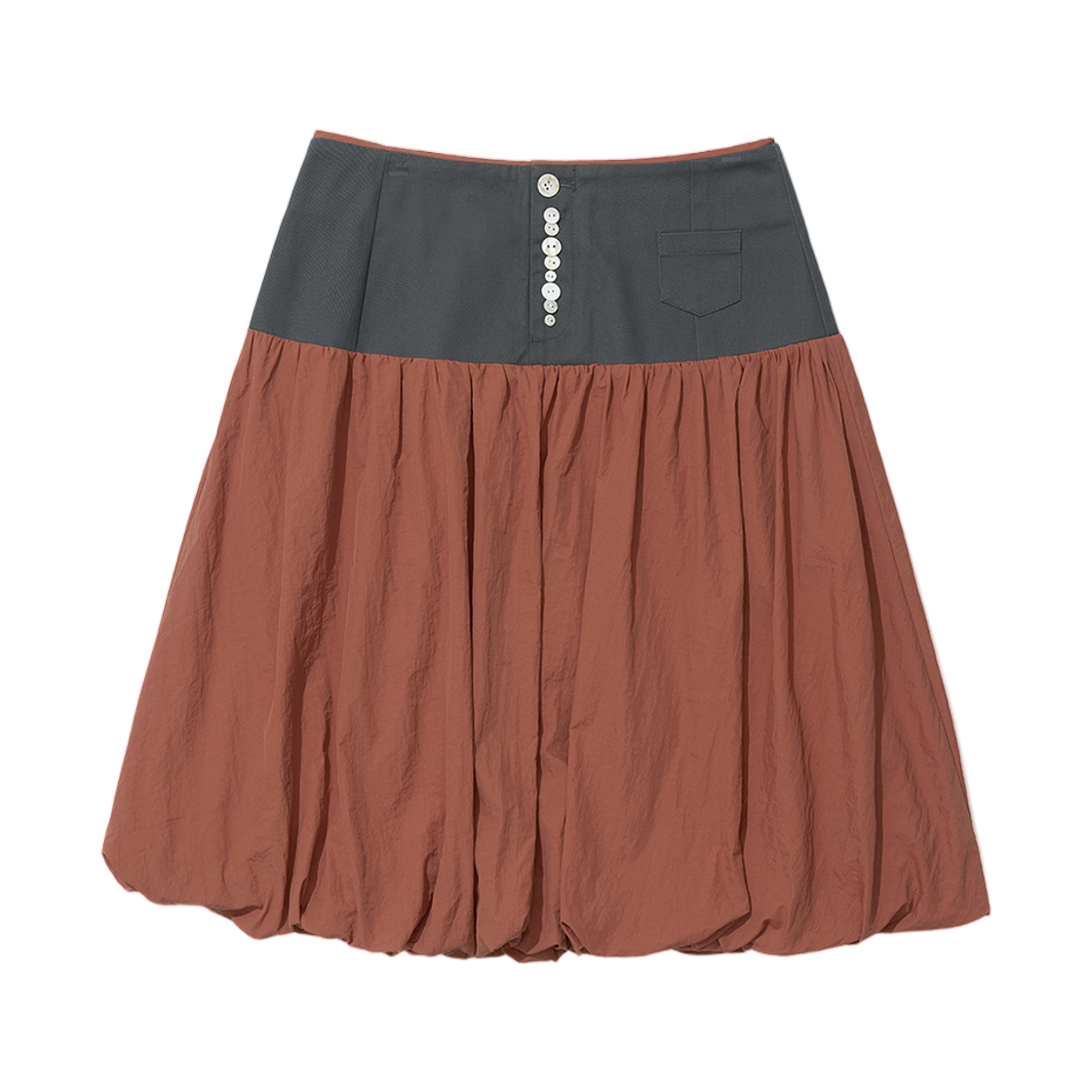 (W) 파르티멘토 버튼 포인티드 퍼프 미디 스커트 칠리 레드((W) Partimento Button Pointed Puff Midi Skirt Chili Red)