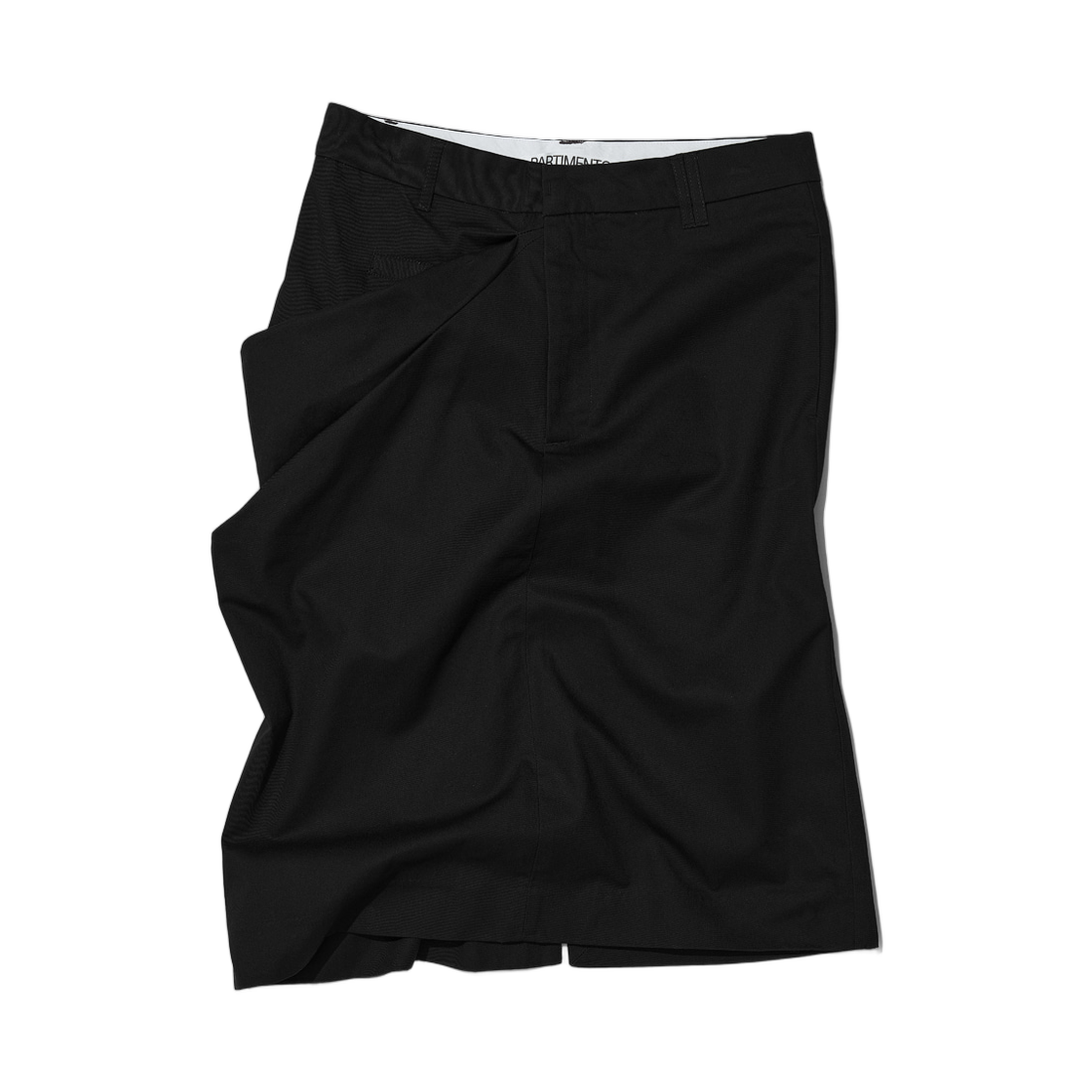 (W) 파르티멘토 어시메트릭 드레이프 패널 미디 스커트 블랙((W) Partimento Asymmetric Drape Panel Midi Skirt Black)