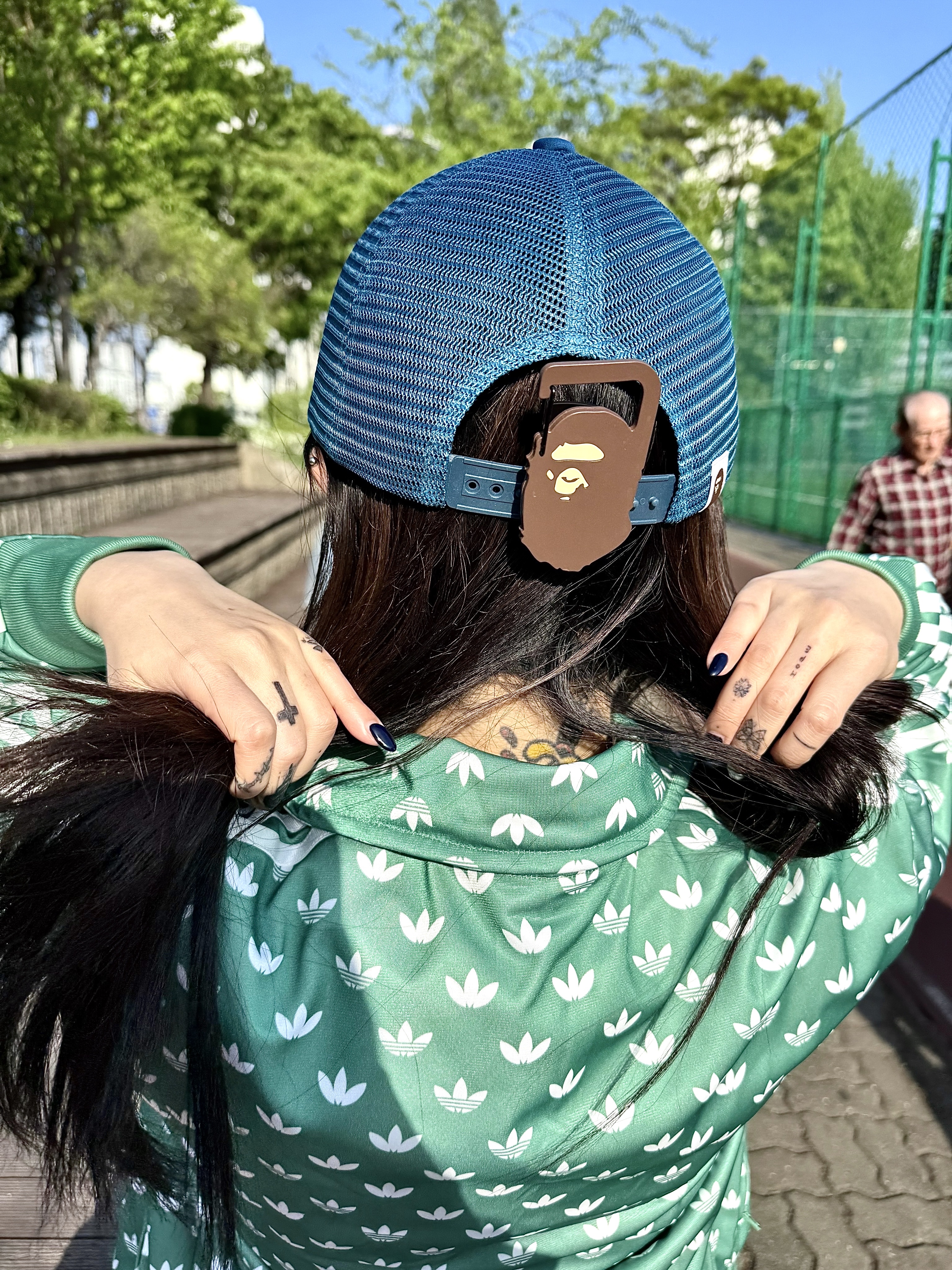 BAPE College Mesh Cap Blue 착용 스타일