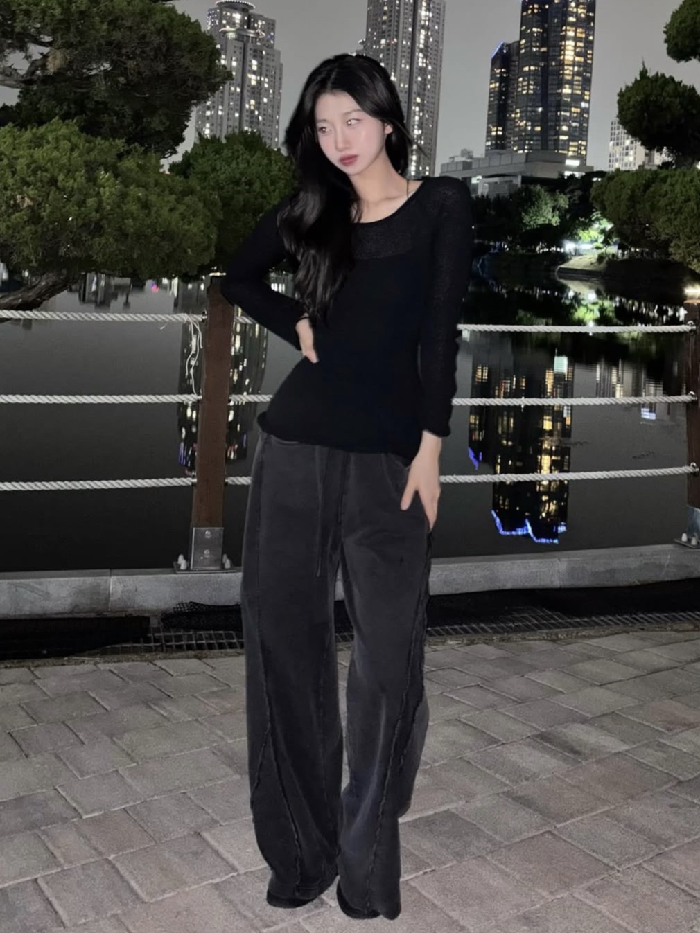 PHOS333 W Vintage Washed Wide Sweatpants 착용 스타일 - 3