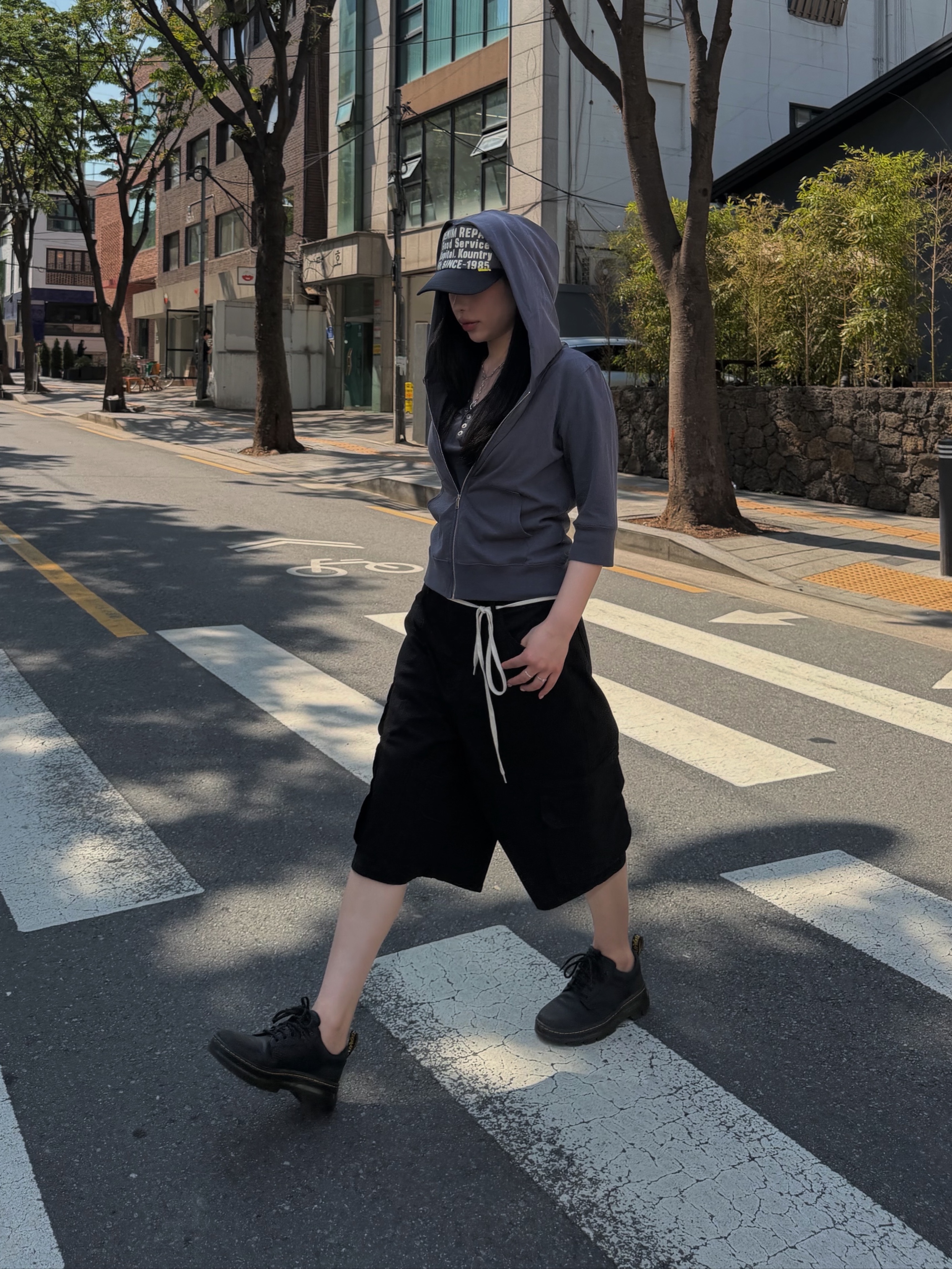 Kapital Denim Repair Track Cap Gray Black 착용 스타일 - 1