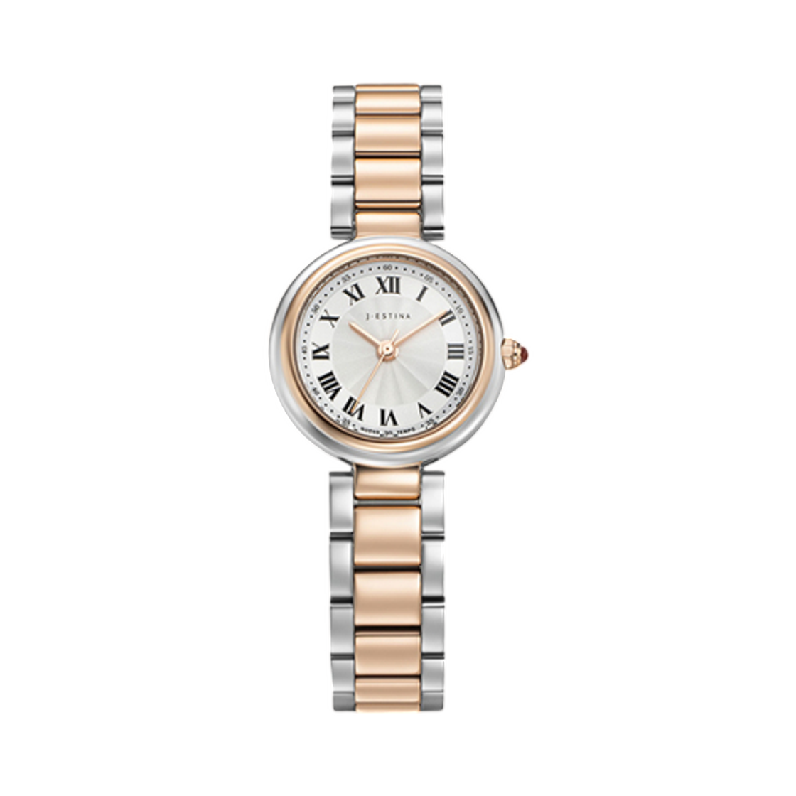 (W) 제이에스티나 누오보 템포 라운드 메탈 워치 로즈 콤비((W) J.Estina Nuovo Tempo Round Metal Watch Rose Combi)