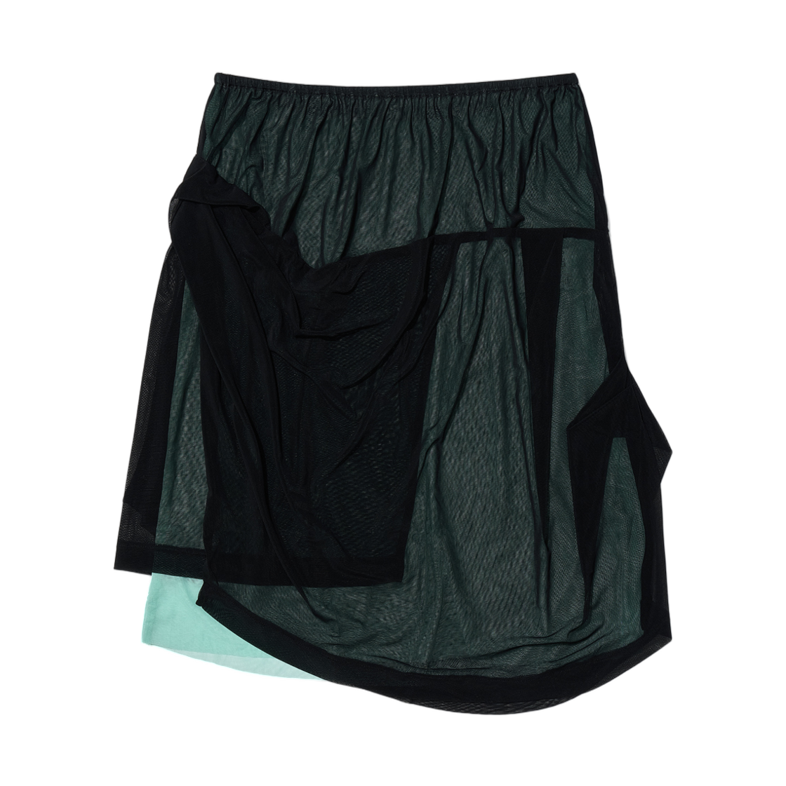 (W) 파르티멘토 메쉬 콤비 드레이프 미디 스커트 블랙((W) Partimento Mesh Combi Drape Midi Skirt Black)