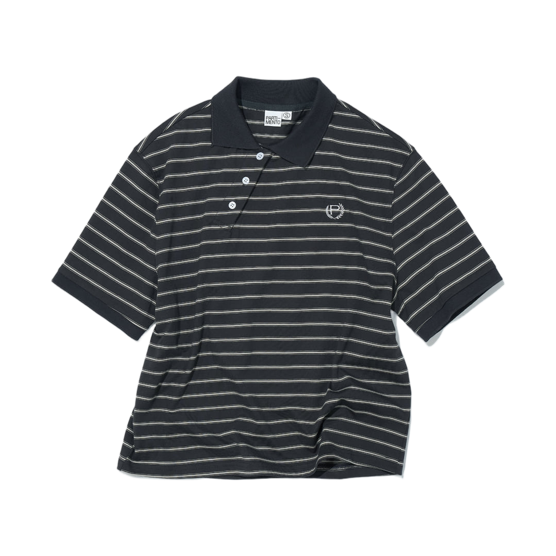 PW-2614CH (W) Partimento Asymmetric Polo Regular T-Shirt Charcoal Stripe