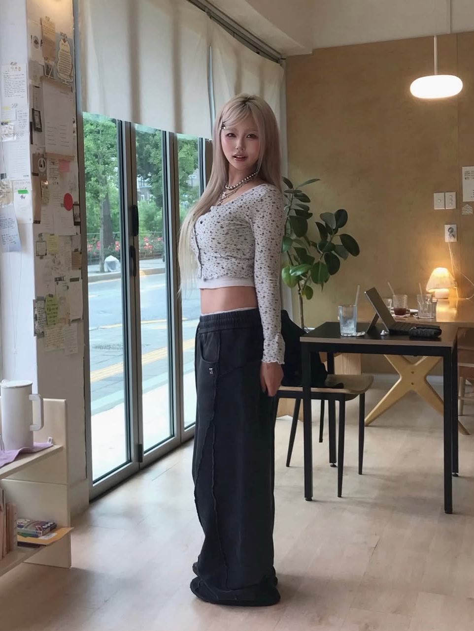 PHOS333 W Vintage Washed Wide Sweatpants 착용 스타일 - 3