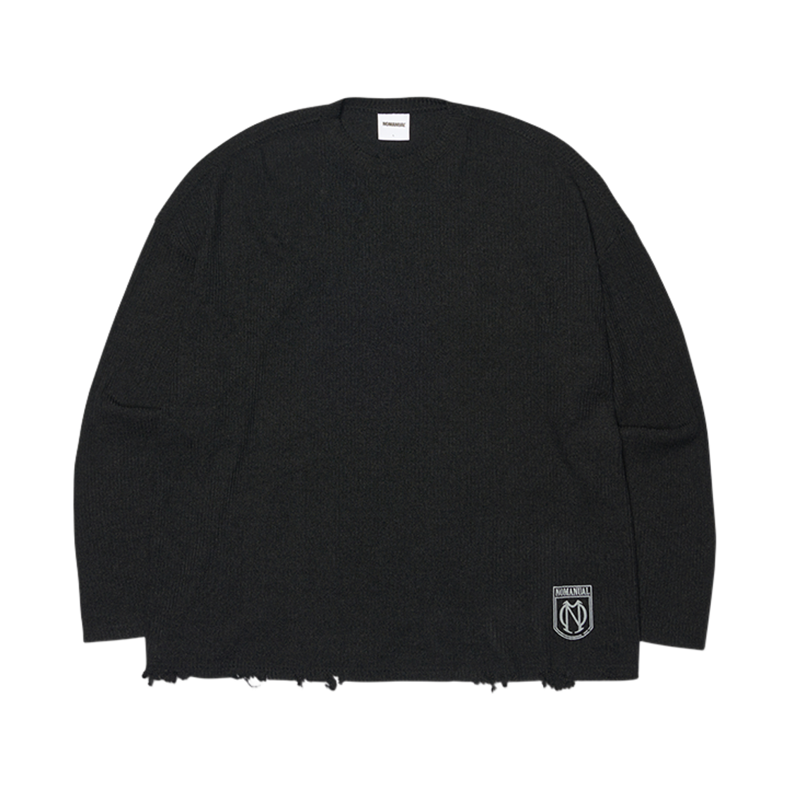 NMSS62KT01BLK NOMANUAL Emblem Damaged Knit Long Sleeve Tee Black