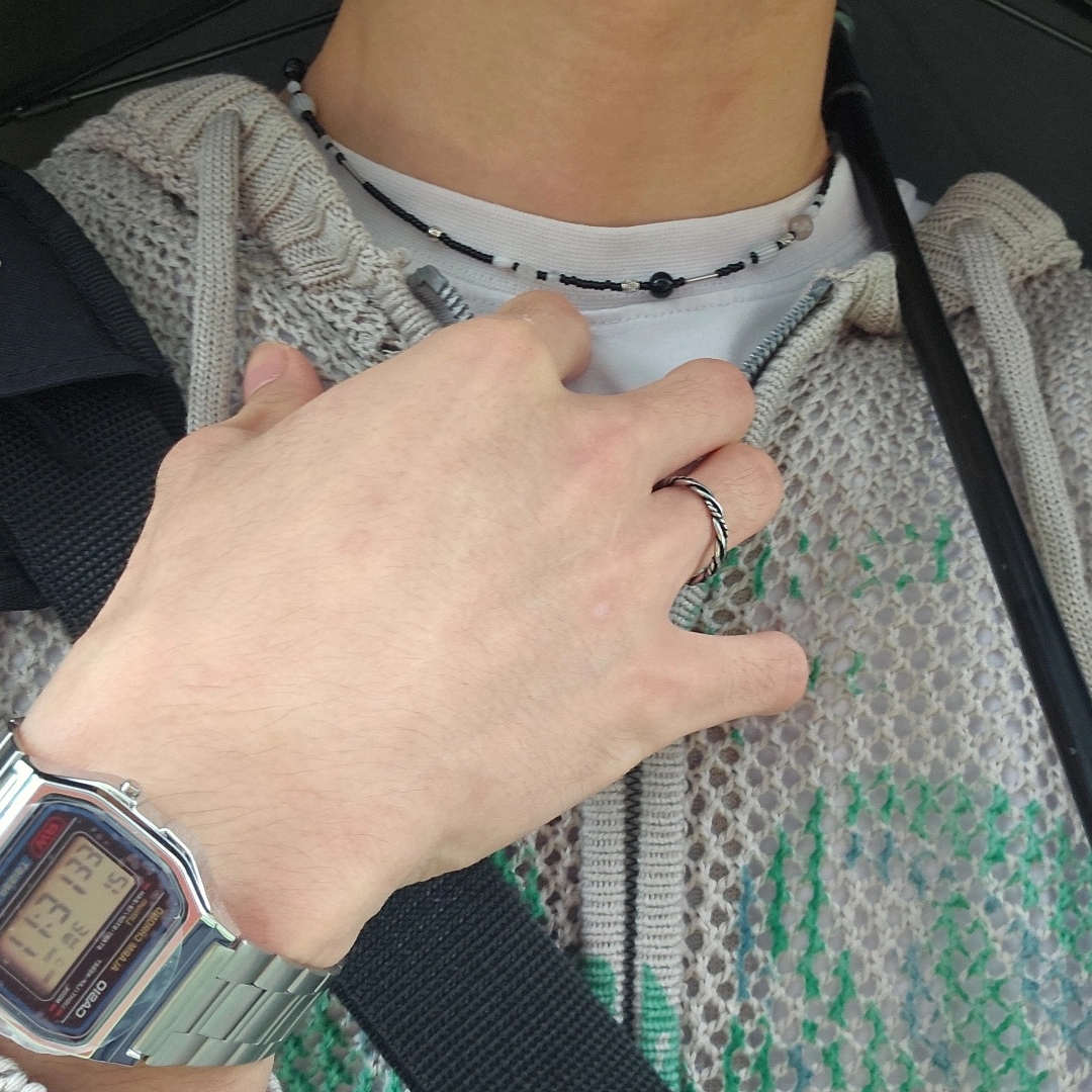 Riomeu Blanc Noir Venezia Necklace 2mm, Casio A-158WA-1 착용 스타일