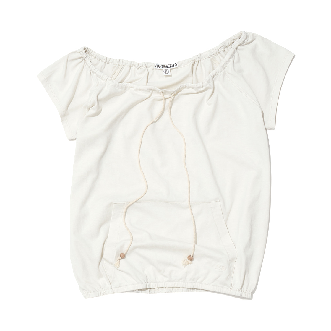 (W) 파르티멘토 드로우스트링 오프숄더 숏슬리브 티셔츠 아이보리((W) Partimento Drawstring Off Shoulder Short Sleeve T-Shirt Ivory)