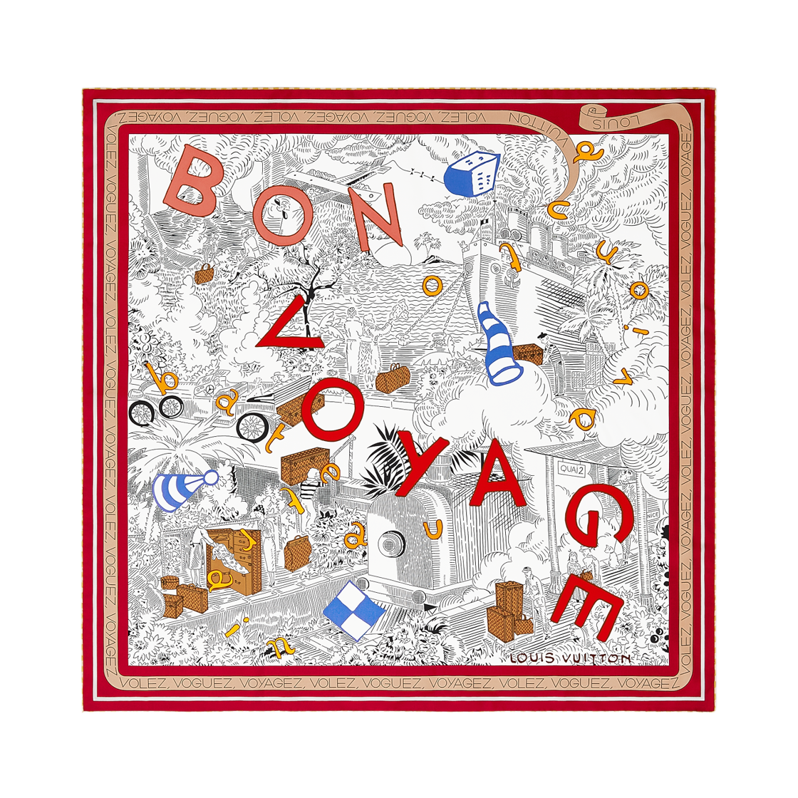 M96460 (W) Louis Vuitton Bon Voyage Square 90 Red