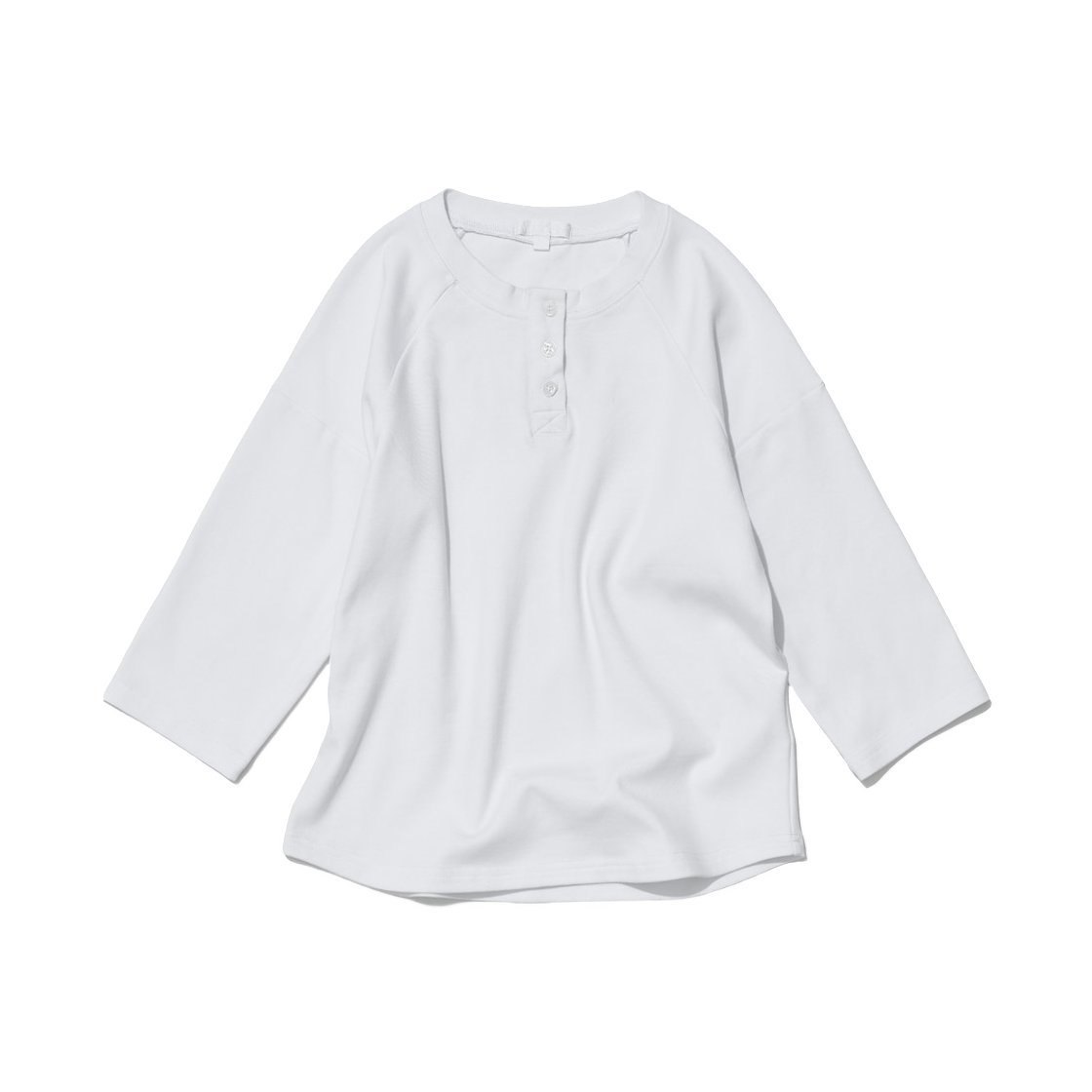 (W) 파르티멘토 PWC 헨리 넥 쓰리쿼터 슬리브 티셔츠 화이트((W) Partimento PWC Henley Neck Three Quarter Sleeve T-Shirt White)