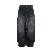 AX CONNECTION Engineered Oil Washed Wide Baggy Denim Pants Black