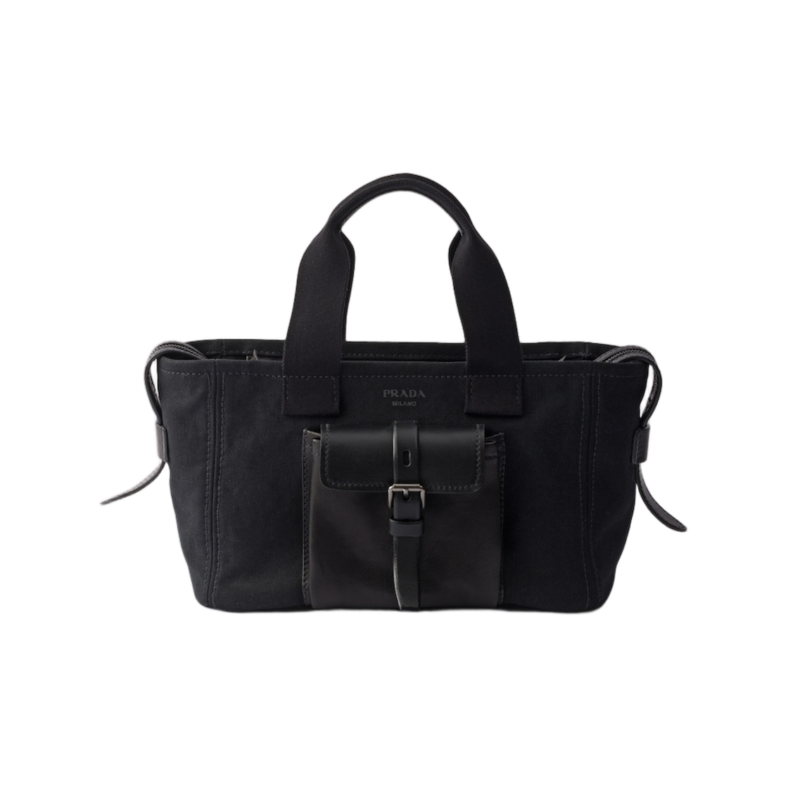 1BG660-2G6W-F0002 Prada Route Medium Canvas and Leather Tote Bag Black