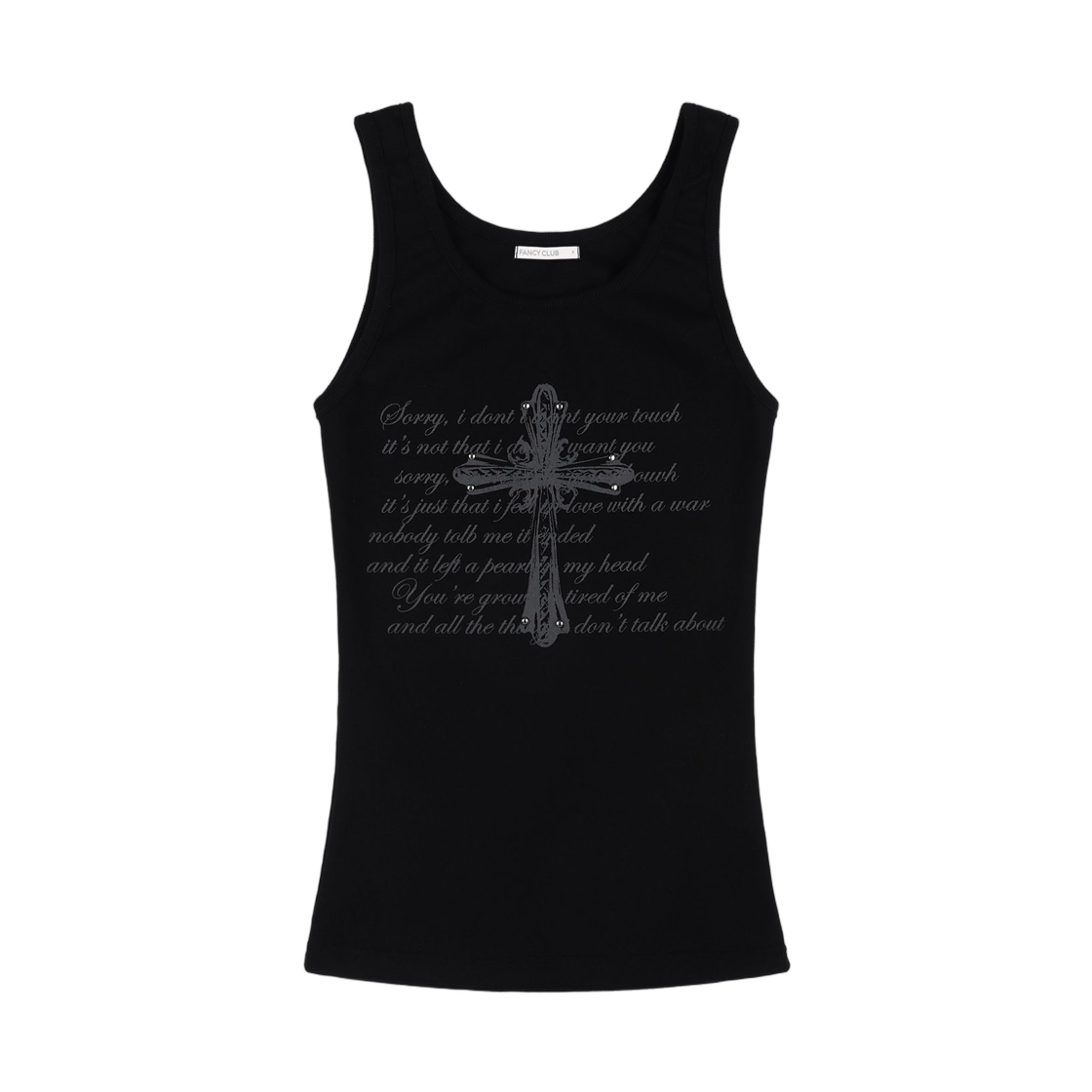 (W) 팬시 클럽 프론트 크로스 슬리브리스 블랙((W) Fancy Club Front Cross Sleeveless Black)