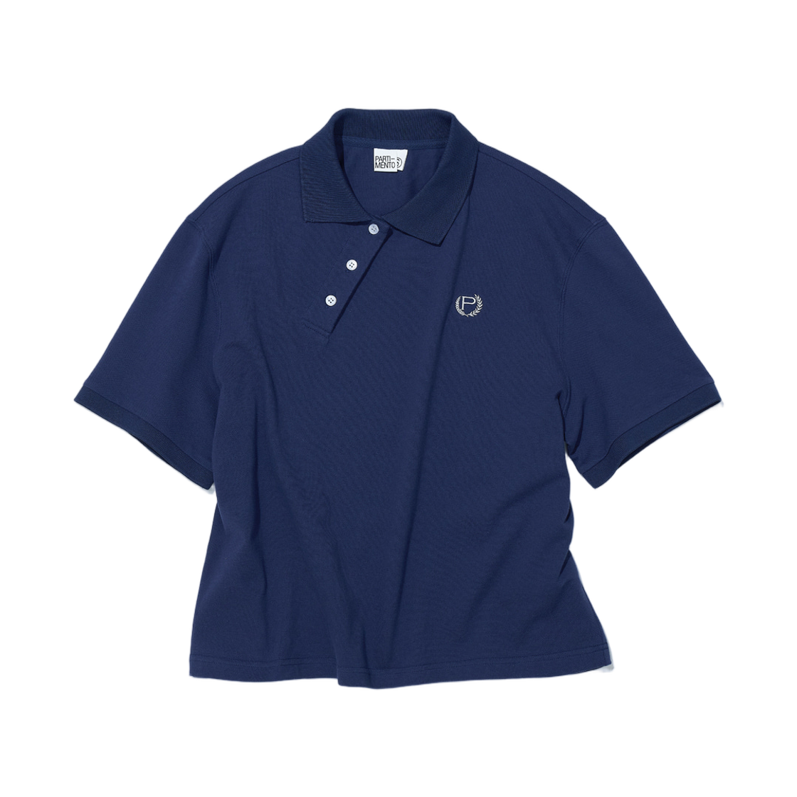 (W) 파르티멘토 어시메트릭 폴로 레귤러 티셔츠 네이비((W) Partimento Asymmetric Polo Regular T-Shirt Navy)