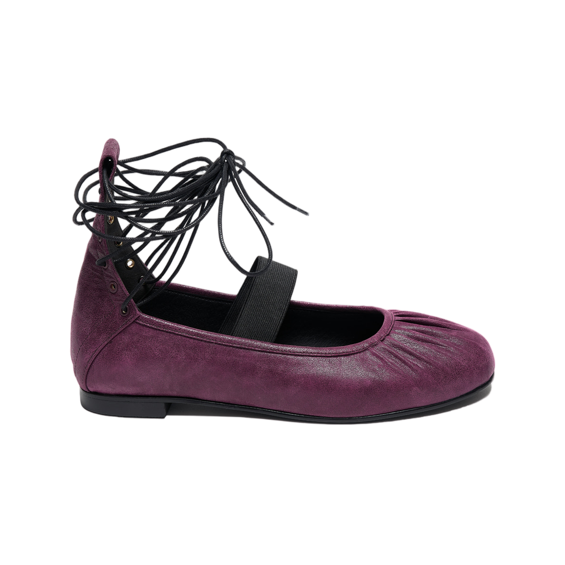 (W) 파르티멘토 셔링 레이스 업 발레 플랫 플럼((W) Partimento Shirring Lace Up Ballet Flats Plum) - 1